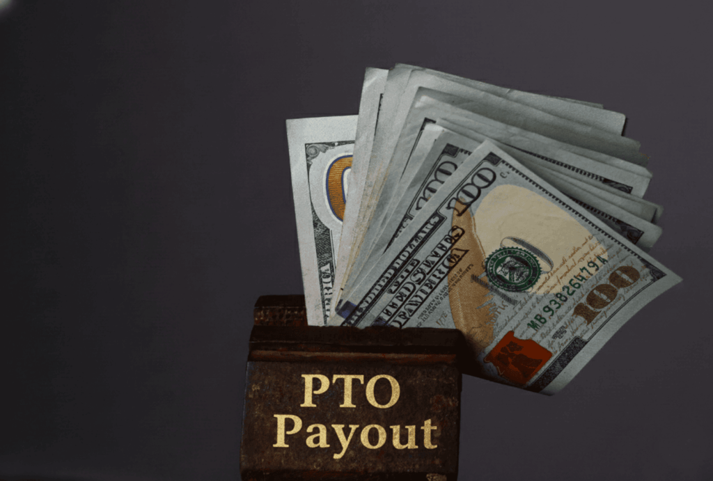 Clip of holding money that says "PTO Payout"