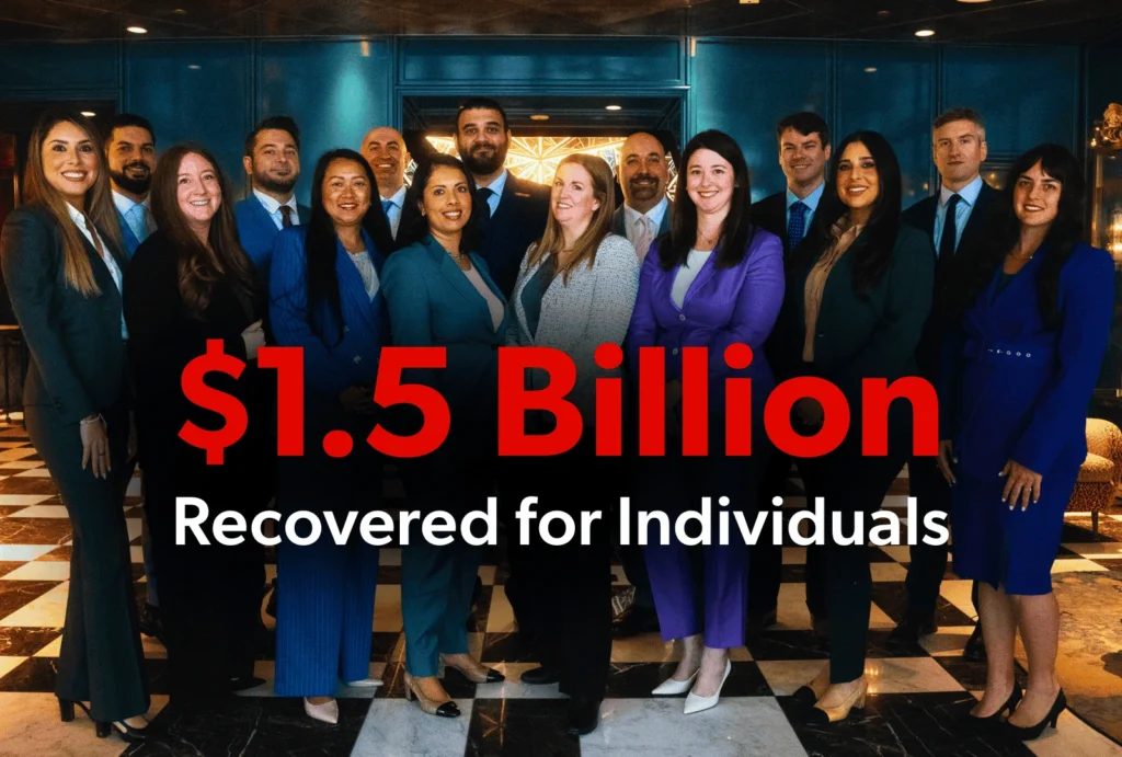 Group photo of attorneys with text that says "$1.5 Billion recovered for individuals"